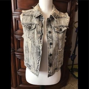 Denim Distresses Sleeveless Jacket
